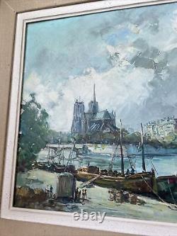 Ancien tableau huile sur toile notre dame de paris Maurice BARLE