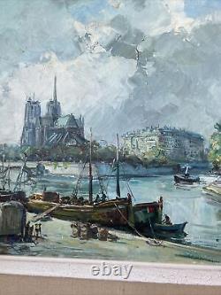 Ancien tableau huile sur toile notre dame de paris Maurice BARLE