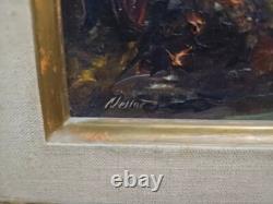 Ancien tableau huile sur toile paysage rustique signature à identifier