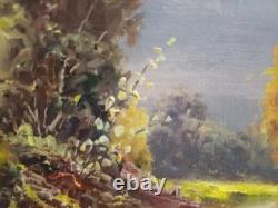 Ancien tableau huile sur toile paysage rustique signature à identifier