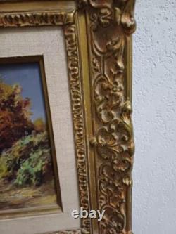 Ancien tableau huile sur toile paysage rustique signature à identifier