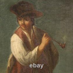 Ancien tableau huile sur toile peinture scène de genre personnages 18ème siècle