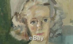 Ancien tableau huile sur toile portrait de Madeleine Ozeray par Marie Howet