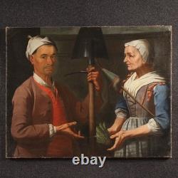 Ancien tableau huile sur toile portrait scène genre école lombarde 17ème siècle