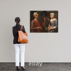 Ancien tableau huile sur toile portrait scène genre école lombarde 17ème siècle