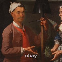 Ancien tableau huile sur toile portrait scène genre école lombarde 17ème siècle