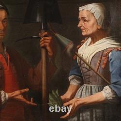 Ancien tableau huile sur toile portrait scène genre école lombarde 17ème siècle
