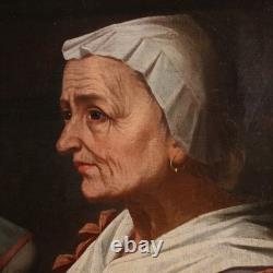 Ancien tableau huile sur toile portrait scène genre école lombarde 17ème siècle