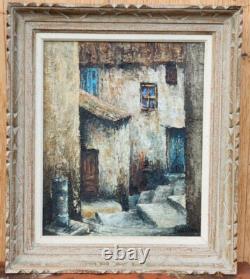 Ancien tableau huile sur toile rue de village