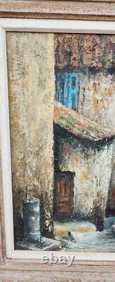 Ancien tableau huile sur toile rue de village