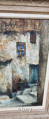 Ancien tableau huile sur toile rue de village
