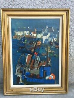 Ancien tableau huile sur toile signé QUERE RENE dahut île de sein peintre breton