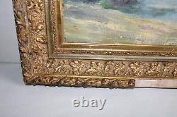 Ancien tableau huile sur toile signée JOUAN, vue de la Loire, plage