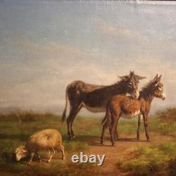 Ancien tableau italien huile sur toile peinture signée paysage bucolique 800