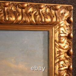 Ancien tableau italien huile sur toile peinture signée paysage bucolique 800