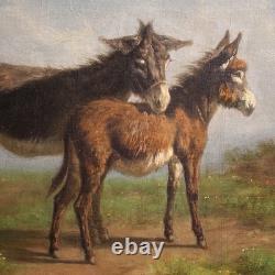 Ancien tableau italien huile sur toile peinture signée paysage bucolique 800