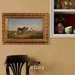 Ancien tableau italien huile sur toile peinture signée paysage bucolique 800