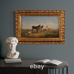 Ancien tableau italien huile sur toile peinture signée paysage bucolique 800