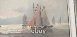 Ancien tableau marine huile sur toile signé Gillet bâteau mer cadre