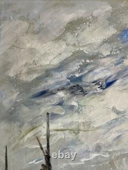 Ancien tableau marine mer bateau port animé pêcheur Bretagne paysage peinture XX
