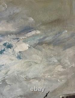Ancien tableau marine mer bateau port animé pêcheur Bretagne paysage peinture XX