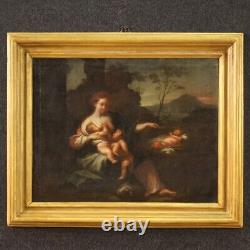 Ancien tableau maternité enfants huile sur toile peinture 18ème siècle 700