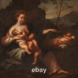 Ancien tableau maternité enfants huile sur toile peinture 18ème siècle 700