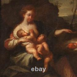 Ancien tableau maternité enfants huile sur toile peinture 18ème siècle 700
