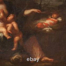 Ancien tableau maternité enfants huile sur toile peinture 18ème siècle 700