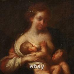 Ancien tableau maternité enfants huile sur toile peinture 18ème siècle 700