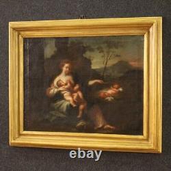 Ancien tableau maternité enfants huile sur toile peinture 18ème siècle 700