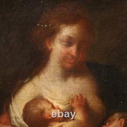 Ancien tableau maternité enfants huile sur toile peinture 18ème siècle 700