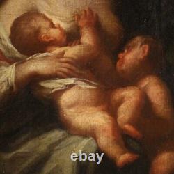 Ancien tableau maternité enfants huile sur toile peinture 18ème siècle 700