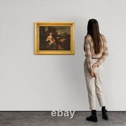 Ancien tableau maternité enfants huile sur toile peinture 18ème siècle 700
