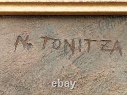 Ancien tableau nature morte poisson huile sur toile marqué N. TONITZA oil canva