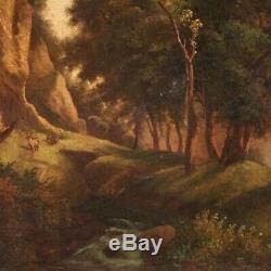 Ancien tableau paysage peinture huile sur toile XIXème siècle 800 antiquités