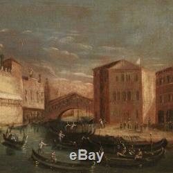 Ancien tableau peinture Venise huile sur toile avec cadre doré 800 19ème siècle