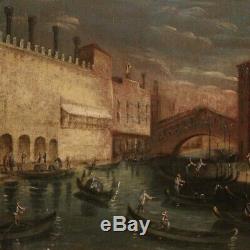 Ancien tableau peinture Venise huile sur toile avec cadre doré 800 19ème siècle