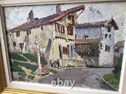 Ancien tableau peinture de La Côte Basque Huile sur panneau Signé