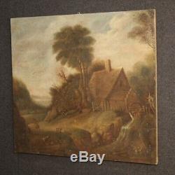 Ancien tableau peinture flamande paysage huile sur toile XIXème siècle 800