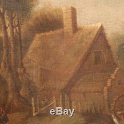 Ancien tableau peinture flamande paysage huile sur toile XIXème siècle 800