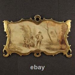 Ancien tableau peinture français cadre huile sur toile scène romantique paysage