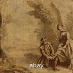 Ancien tableau peinture français cadre huile sur toile scène romantique paysage