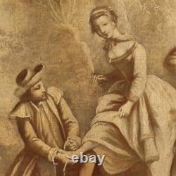 Ancien tableau peinture français cadre huile sur toile scène romantique paysage