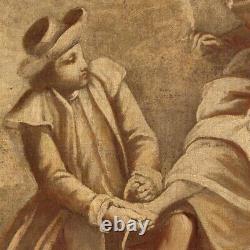 Ancien tableau peinture français cadre huile sur toile scène romantique paysage