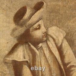 Ancien tableau peinture français cadre huile sur toile scène romantique paysage