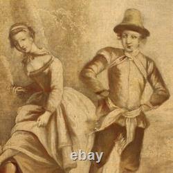 Ancien tableau peinture français cadre huile sur toile scène romantique paysage