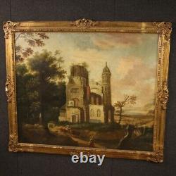 Ancien tableau peinture huile sur toile paysage avec cadre 700 18ème siècle