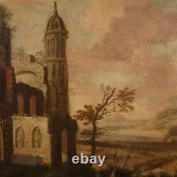 Ancien tableau peinture huile sur toile paysage avec cadre 700 18ème siècle