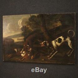 Ancien tableau peinture huile sur toile paysage scène de chasse 18ème siècle